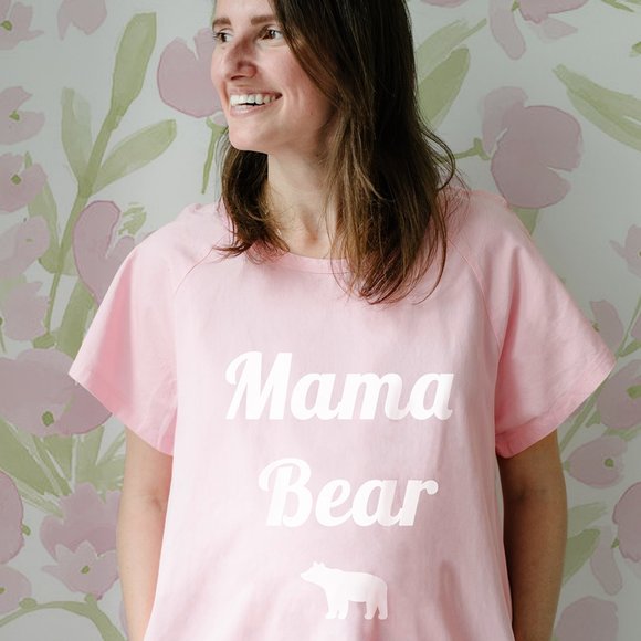Cotton Hospital Maternity Gown - Mama Bear (Pink) - Picture 1 of 3